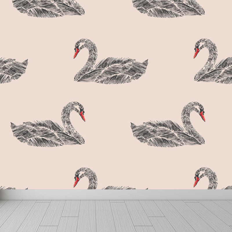 Pink Swan Pattern Mural Wallpaper Waterproofing Modern Interior Room Wall Covering Pink Clearhalo 'Wall Decor' 'Wall Mural' 1696492