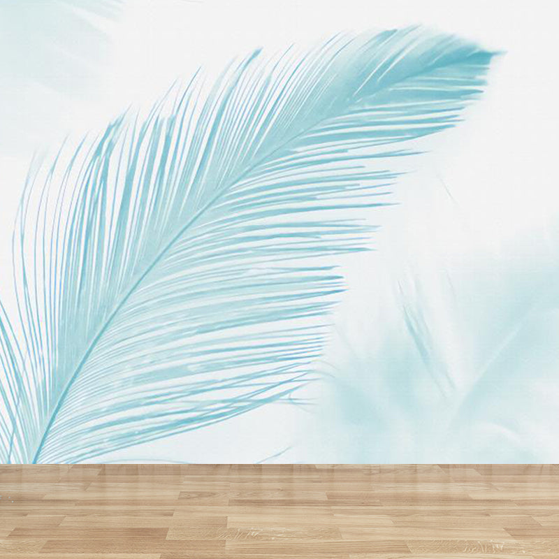 Blue Feather Wall Mural Decal Moisture Resistant Modern Living Room Wall Covering Blue Clearhalo 'Wall Decor' 'Wall Mural' 1696576