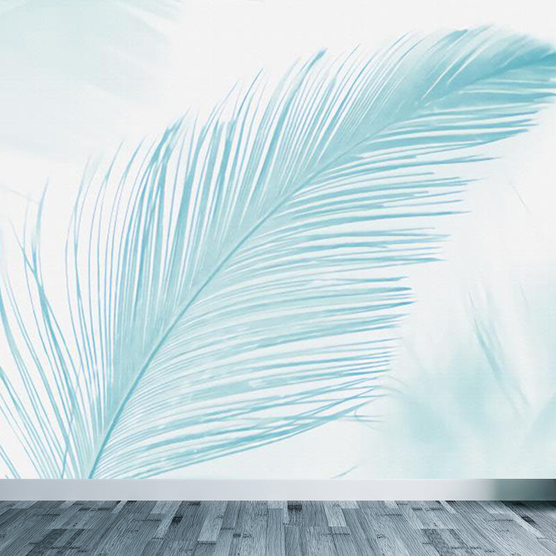 Blue Feather Wall Mural Decal Moisture Resistant Modern Living Room Wall Covering Clearhalo 'Wall Decor' 'Wall Mural' 1696577