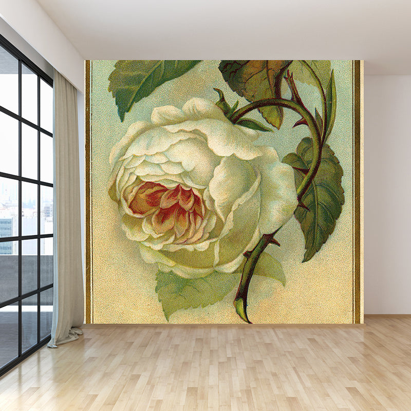 Illustration Summer Flower Wall Mural Great Wall Decor for Dining Room, Personalize Green Clearhalo 'Wall Decor' 'Wall Mural' 1696736