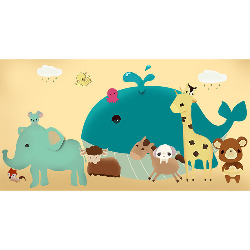 Animals Wallpaper Mural Cartoon Stain Resistant Kids Bedroom Wall Art, Made to Measure Clearhalo 'Wall Decor' 'Wall Mural' 1696766