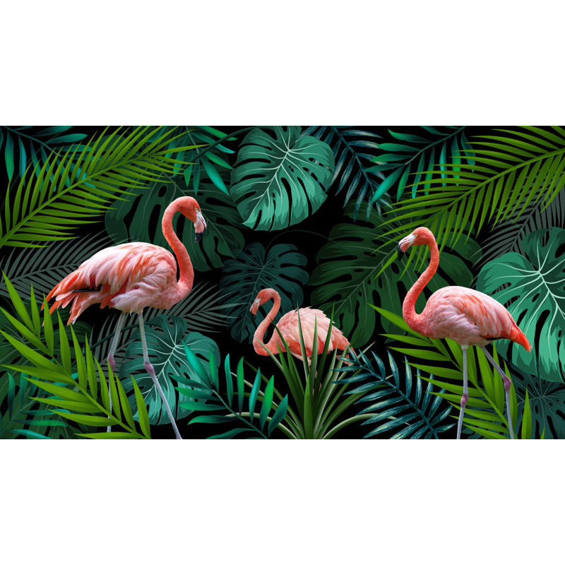 Green Botanics Wallpaper Mural Flamingo Tropical Waterproof Wall Decor for Bedroom Clearhalo 'Wall Decor' 'Wall Mural' 1696801