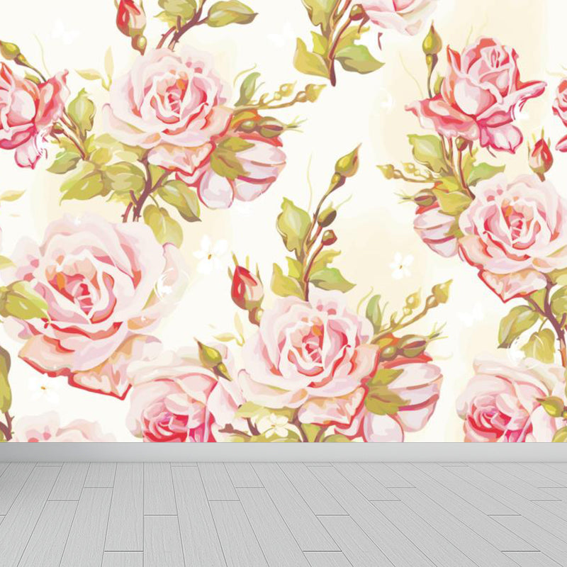 Pink Blossoming Peonies Mural Decal Flower Stylish Moisture Resistant Wall Covering Pink Clearhalo 'Wall Decor' 'Wall Mural' 1696803