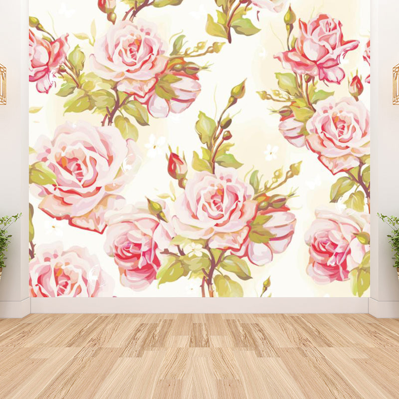 Pink Blossoming Peonies Mural Decal Flower Stylish Moisture Resistant Wall Covering Clearhalo 'Wall Decor' 'Wall Mural' 1696804