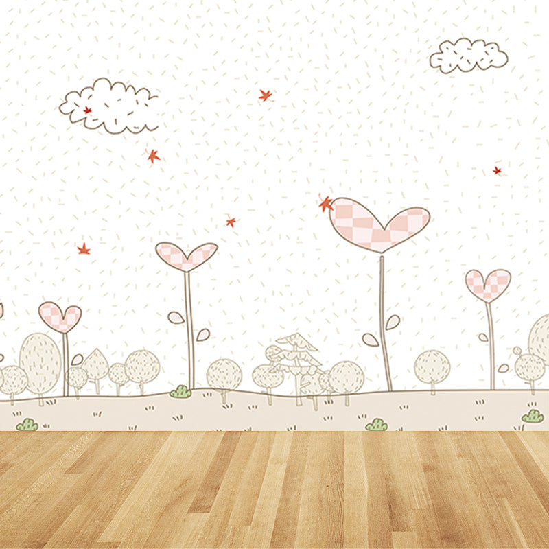 Pink Cartoon Wall Covering Mural Whole Heart-Shaped Plant Wall Art for Kids Bedroom Clearhalo 'Wall Decor' 'Wall Mural' 1696824