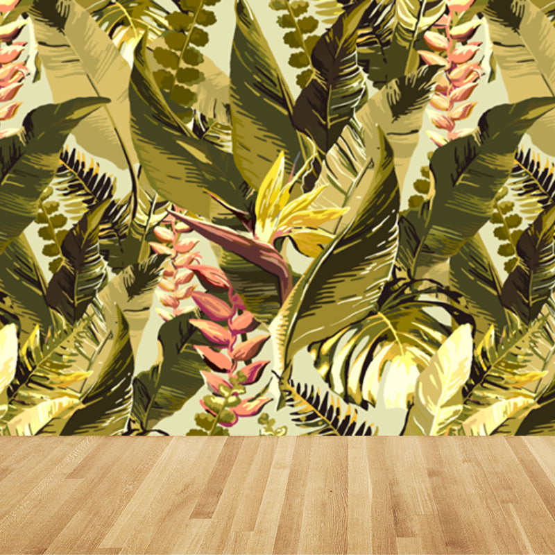 Large Tropical Wallpaper Mural Green Plant Leaves Wall Decor, Custom Size Available Green Clearhalo 'Wall Decor' 'Wall Mural' 1696828