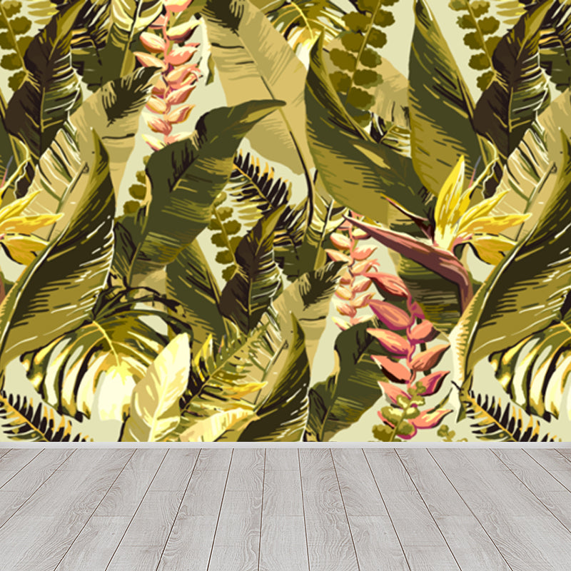 Large Tropical Wallpaper Mural Green Plant Leaves Wall Decor, Custom Size Available Clearhalo 'Wall Decor' 'Wall Mural' 1696829