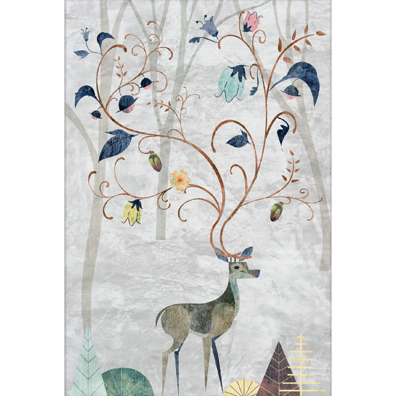 Grey Deer Wall Paper Mural Moisture Resistant Cartoon Kids Bedroom Wall Covering Clearhalo 'Wall Decor' 'Wall Mural' 1696841