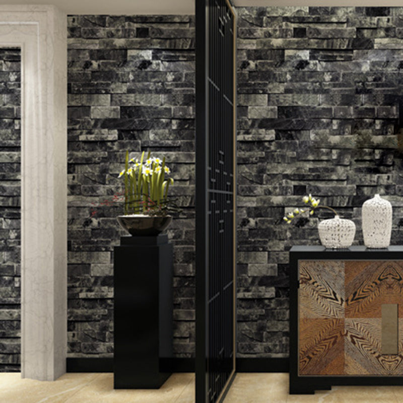 Faux Brick Wallpaper Roll Waterproof Industrial Living Room Wall Decor, 57.1-sq ft Black 1 Set Clearhalo 'Industrial wall decor' 'Industrial' 'Wallpaper' Wall Decor' 1696894