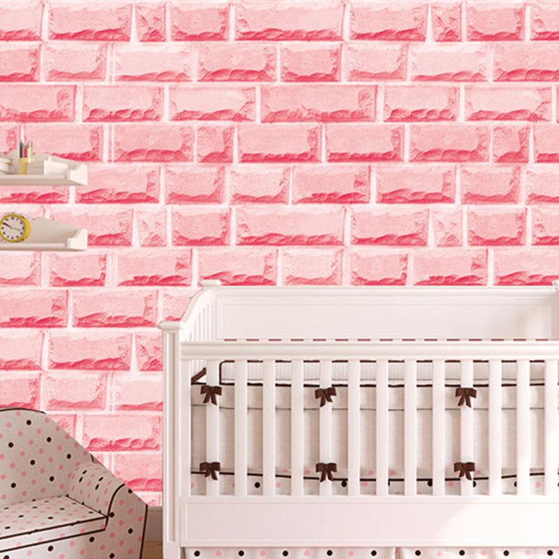 Cyberpunk Brick Wallpaper Roll for Dining Room 48.4-sq ft Wall Covering in Soft Color Pink Clearhalo 'Industrial wall decor' 'Industrial' 'Wallpaper' Wall Decor' 1696917