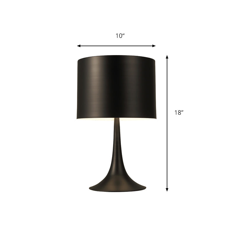 Black/White Drum Table Light with Curvaceous Base Simple Style 1 Light Metal Table Lamp for Bedroom, 10