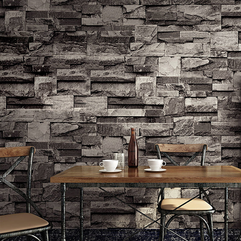 Steampunk Wallpaper Roll Dark Color 3D Marble Brick Effect Wall Art, 31' L x 20.5