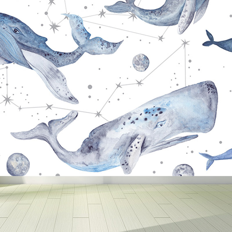 Whale Wallpaper Mural Cartoon Moisture Resistant Kids Bedroom Wall Decor, Personalized Size Clearhalo 'Wall Decor' 'Wall Mural' 1697238