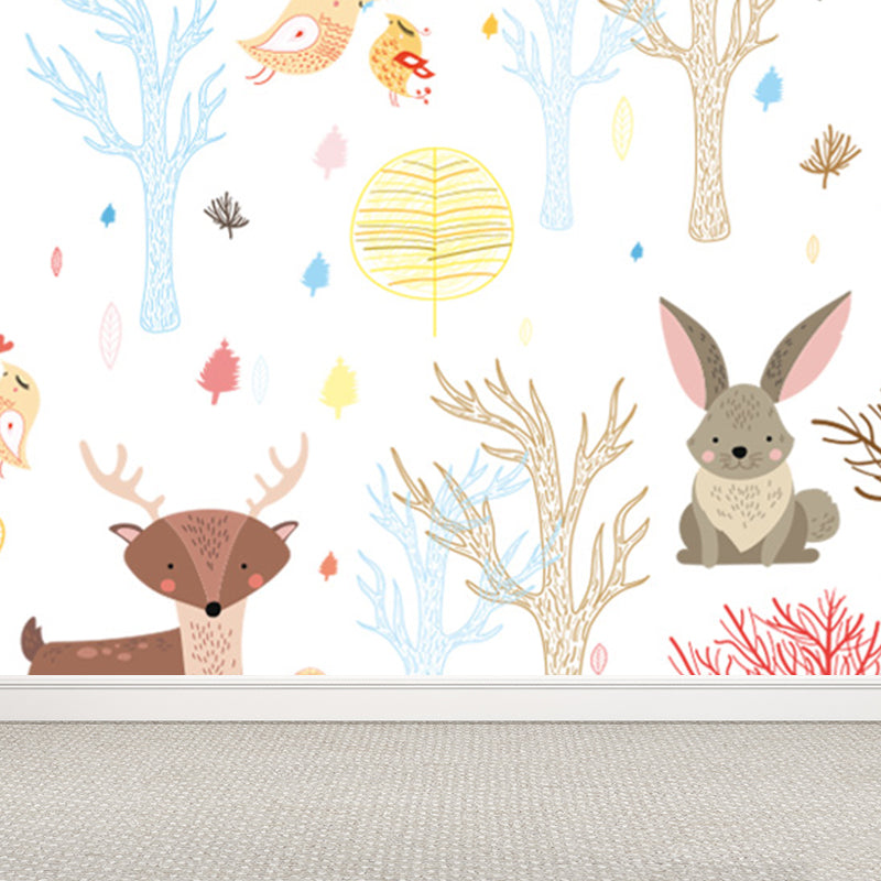 Kawaii Animal Wall Paper Mural for Children Bedroom Hand Printed Wall Art, Custom Size Clearhalo 'Wall Decor' 'Wall Mural' 1697244