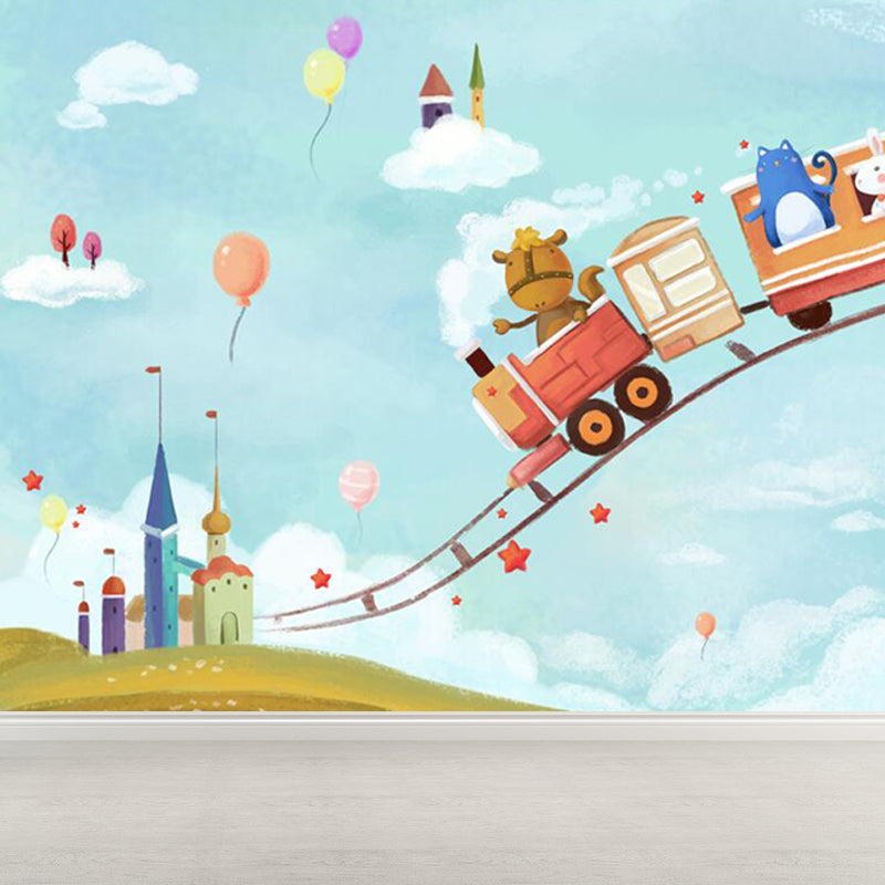 Huge Animal Train Mural Wallpaper Moisture Resistant Cartoon Baby Room Wall Decor Clearhalo 'Wall Decor' 'Wall Mural' 1697348