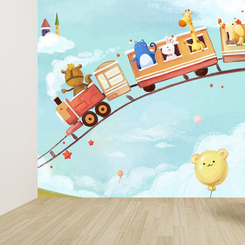 Huge Animal Train Mural Wallpaper Moisture Resistant Cartoon Baby Room Wall Decor Clearhalo 'Wall Decor' 'Wall Mural' 1697349