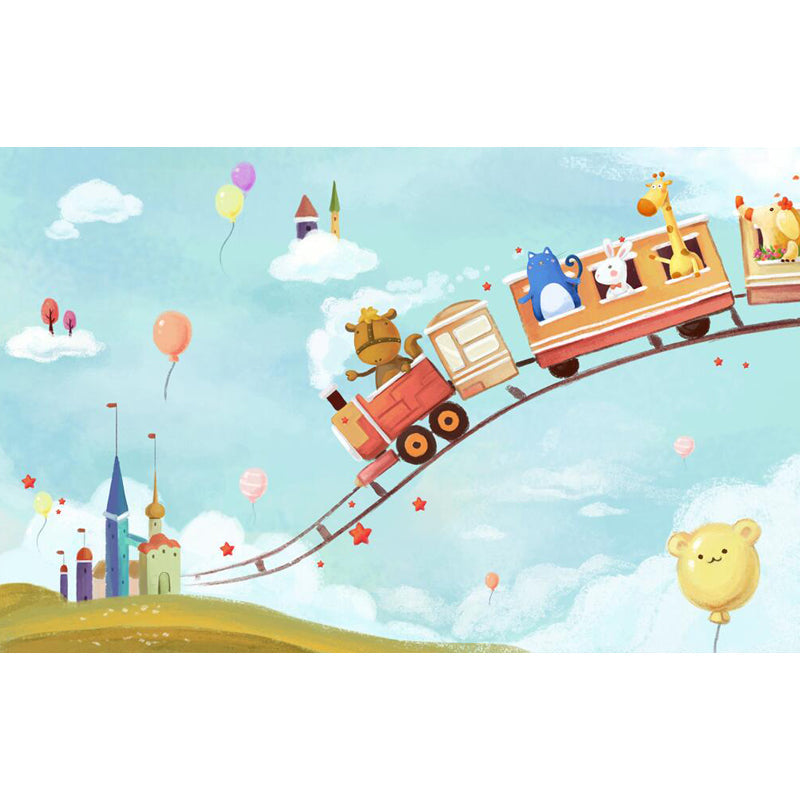 Huge Animal Train Mural Wallpaper Moisture Resistant Cartoon Baby Room Wall Decor Clearhalo 'Wall Decor' 'Wall Mural' 1697350