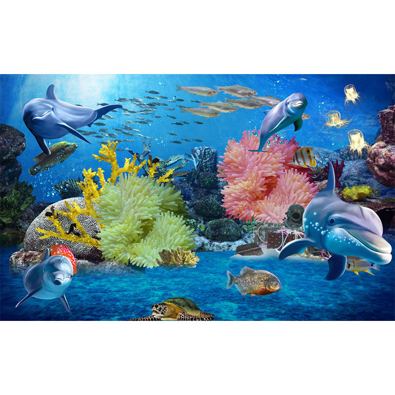 Large Underwater Wall Mural Blue Non-Woven Material Wall Decor, Washable, Custom Print Clearhalo 'Wall Decor' 'Wall Mural' 1697355