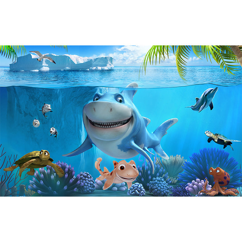 Large Underwater Wall Mural Blue Non-Woven Material Wall Decor, Washable, Custom Print Clearhalo 'Wall Decor' 'Wall Mural' 1697365