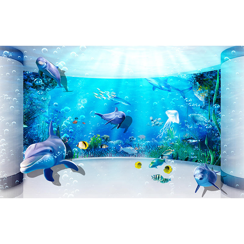 Large Underwater Wall Mural Blue Non-Woven Material Wall Decor, Washable, Custom Print Clearhalo 'Wall Decor' 'Wall Mural' 1697370