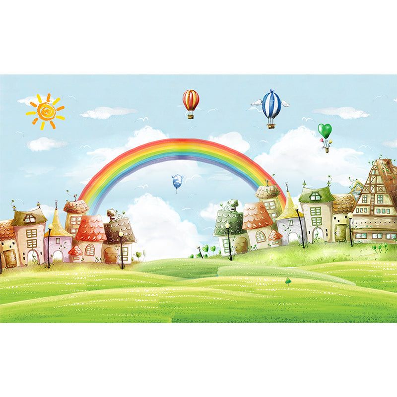 Large Cartoon Castle Wallpaper Mural Pastel Non-Woven Wall Art for House Decor, Custom Print Clearhalo 'Wall Decor' 'Wall Mural' 1697397