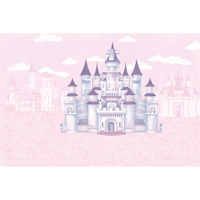 Large Cartoon Castle Wallpaper Mural Pastel Non-Woven Wall Art for House Decor, Custom Print Clearhalo 'Wall Decor' 'Wall Mural' 1697412