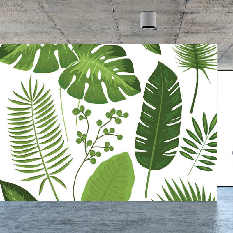 Illustration Style Leaves Print Mural Giant Wall Covering for Dining Room, Custom Clearhalo 'Wall Decor' 'Wall Mural' 1697584