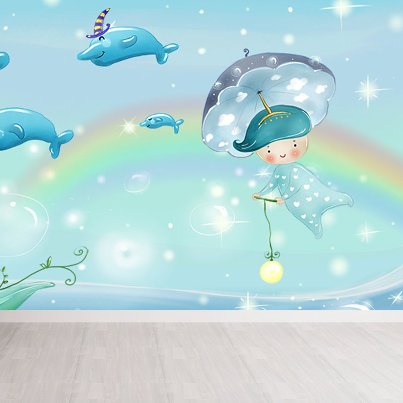 Fantasy Sea Animal Mural Wallpaper Kids Style Non-Woven Fabric Wall Covering for Room Clearhalo 'Wall Decor' 'Wall Mural' 1697595