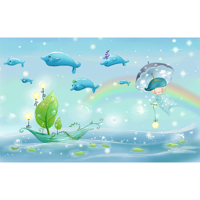 Fantasy Sea Animal Mural Wallpaper Kids Style Non-Woven Fabric Wall Covering for Room Clearhalo 'Wall Decor' 'Wall Mural' 1697596