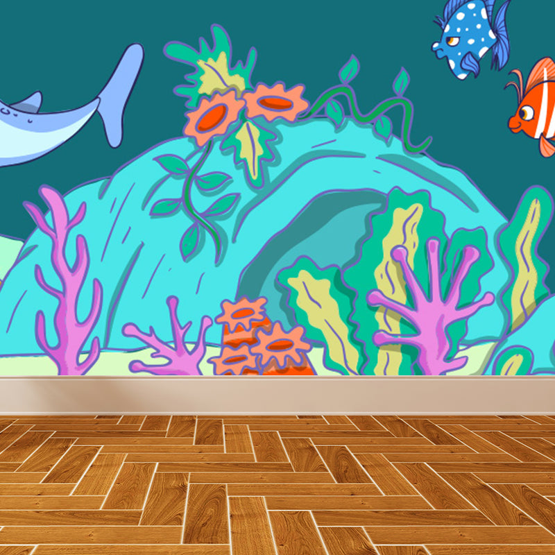 Fantasy Sea Animal Mural Wallpaper Kids Style Non-Woven Fabric Wall Covering for Room Clearhalo 'Wall Decor' 'Wall Mural' 1697600