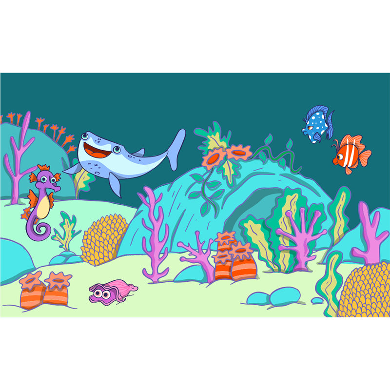 Fantasy Sea Animal Mural Wallpaper Kids Style Non-Woven Fabric Wall Covering for Room Clearhalo 'Wall Decor' 'Wall Mural' 1697601