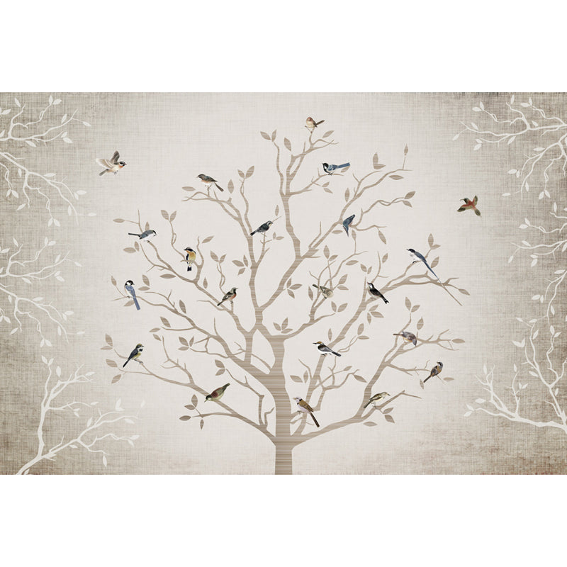 Non-Woven Whole Grey Mural Modern Bare Tree with Birds Wall Covering, Made to Measure Clearhalo 'Wall Decor' 'Wall Mural' 1697616