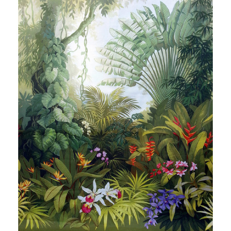 Tropical Botanics Wallpaper Mural Green Stain Resistant Wall Art for Living Room Clearhalo 'Wall Decor' 'Wall Mural' 1697626