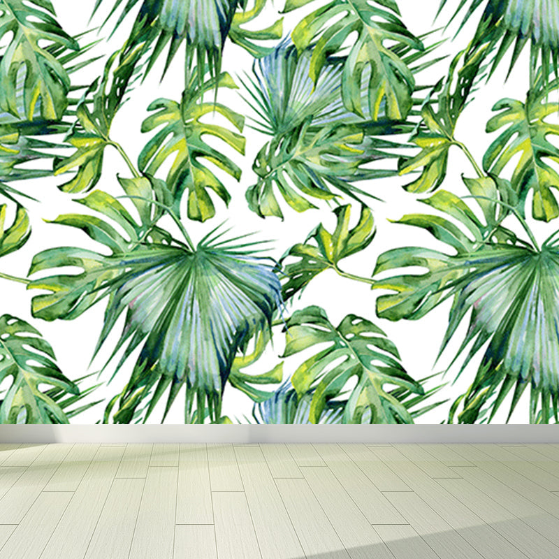 Tropical Style Leaves Mural Wallpaper Light Color Natural Botanical Wall Covering Clearhalo 'Wall Decor' 'Wall Mural' 1697727