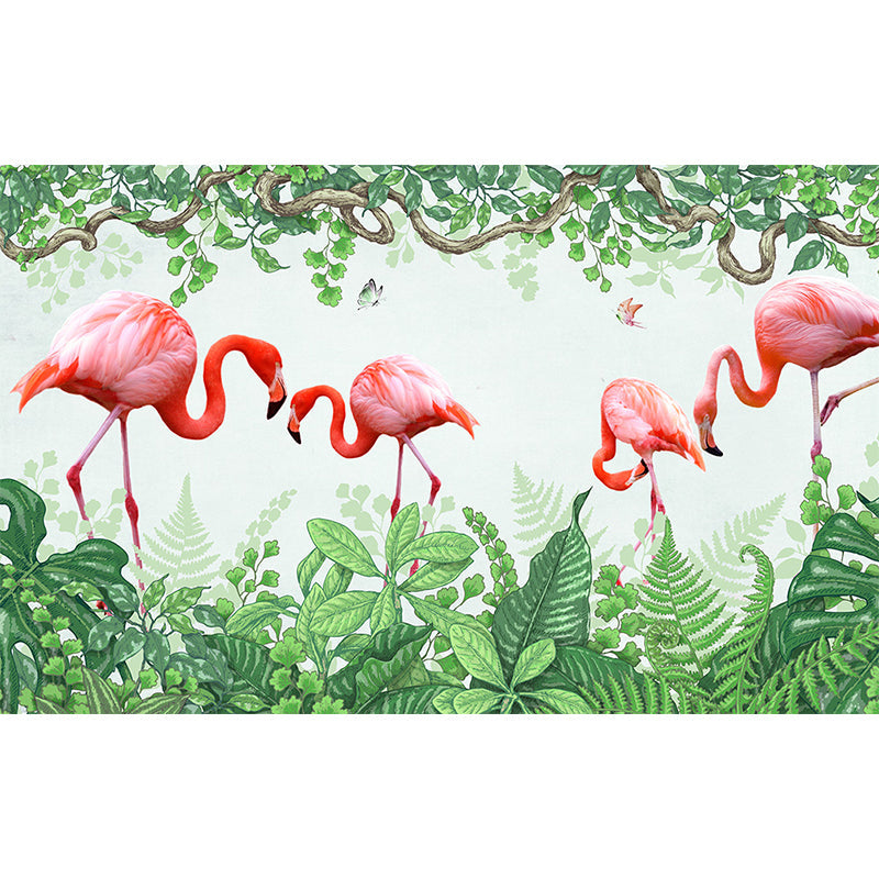 Big Flamingos Wall Paper Mural Moisture Resistant Tropical Bedroom Wall Covering Clearhalo 'Wall Decor' 'Wall Mural' 1697803