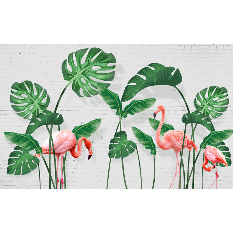 Tropix Flamingo and Plant Mural Light Color Stain Resistant Wall Art for Bedroom Clearhalo 'Wall Decor' 'Wall Mural' 1697833