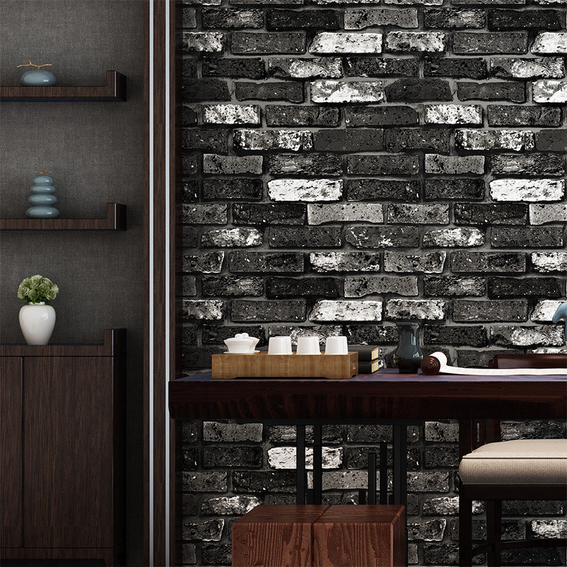 Dark Color Wrecked Brickwork Wallpaper Moisture Resistant Wall Covering for Accent Wall Black Clearhalo 'Industrial wall decor' 'Industrial' 'Wallpaper' Wall Decor' 1697872