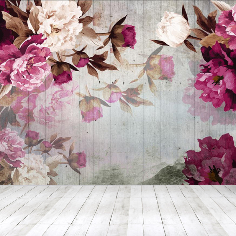 Rose Red Peonies Wallpaper Mural Moisture Resistant Wall Covering for Accent Wall Rose Red Clearhalo 'Wall Decor' 'Wall Mural' 1697980