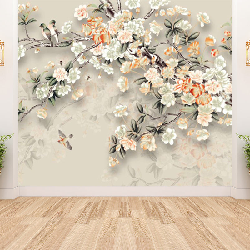 Blossoming Flower Branch Mural Decal Beige Modern Style Wall Art for Girls Bedroom Clearhalo 'Wall Decor' 'Wall Mural' 1698021