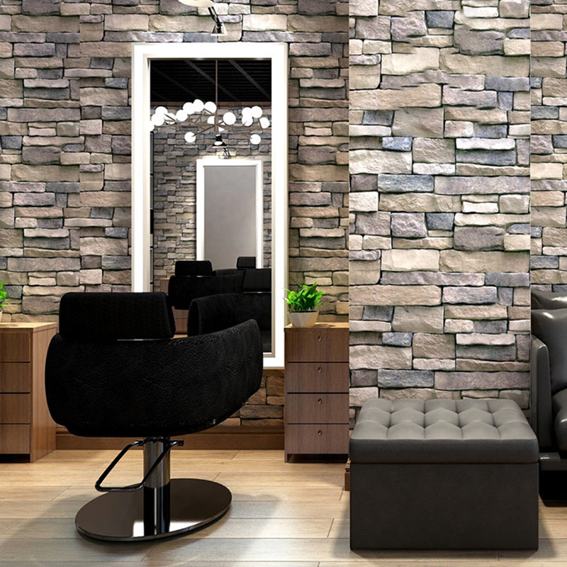 Industrial Peel Wallpaper Roll Dark Grey 3D Brickwork Wall Decor, 19.5' L x 17.5