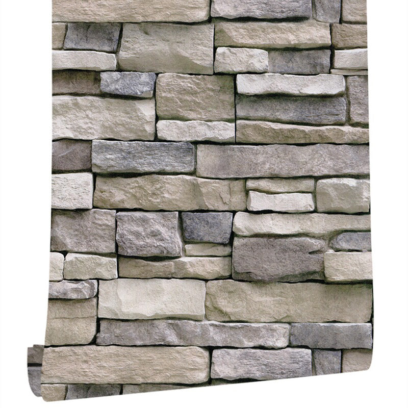 Industrial Peel Wallpaper Roll Dark Grey 3D Brickwork Wall Decor, 19.5' L x 17.5