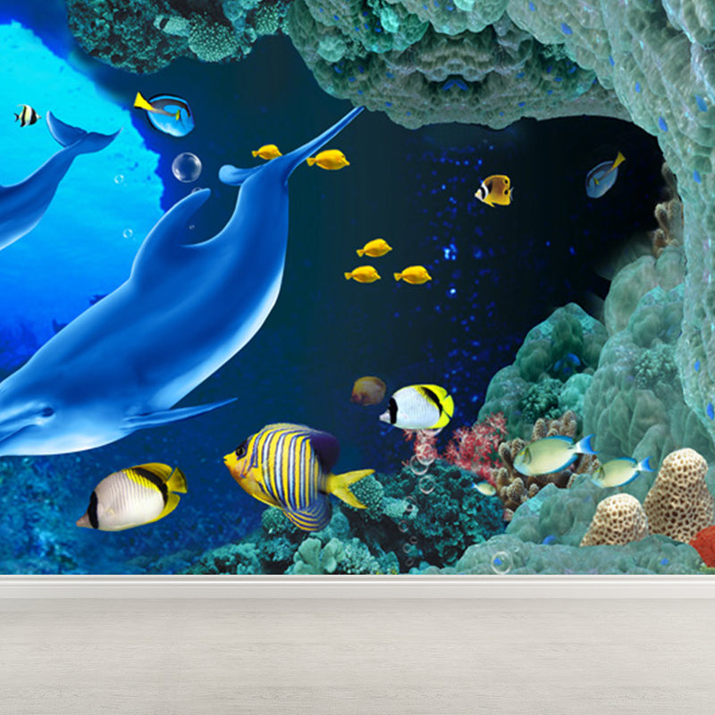 Underwater Scenery Mural Decal Dark Blue Kids Style Wall Covering for Children Room Clearhalo 'Wall Decor' 'Wall Mural' 1698291