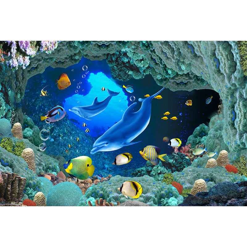 Underwater Scenery Mural Decal Dark Blue Kids Style Wall Covering for Children Room Clearhalo 'Wall Decor' 'Wall Mural' 1698292