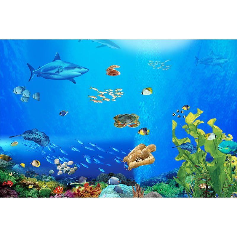 Underwater Scenery Mural Decal Dark Blue Kids Style Wall Covering for Children Room Clearhalo 'Wall Decor' 'Wall Mural' 1698297