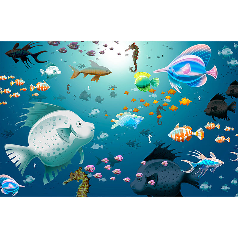 Underwater Scenery Mural Decal Dark Blue Kids Style Wall Covering for Children Room Clearhalo 'Wall Decor' 'Wall Mural' 1698302