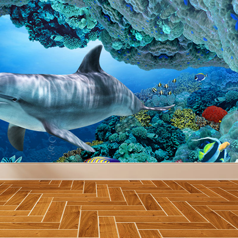 Underwater Scenery Mural Decal Dark Blue Kids Style Wall Covering for Children Room Clearhalo 'Wall Decor' 'Wall Mural' 1698306