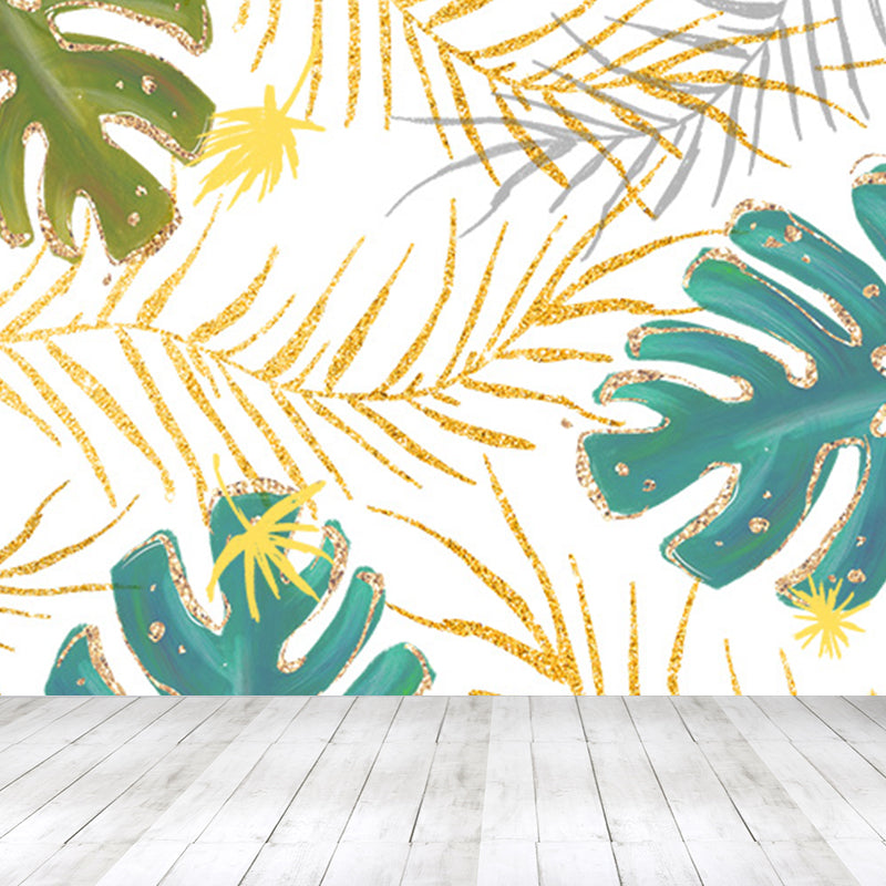 Pastel Color Tropical Mural Wallpaper Huge Palm Leaves Wall Decor for Living Room Clearhalo 'Wall Decor' 'Wall Mural' 1698350