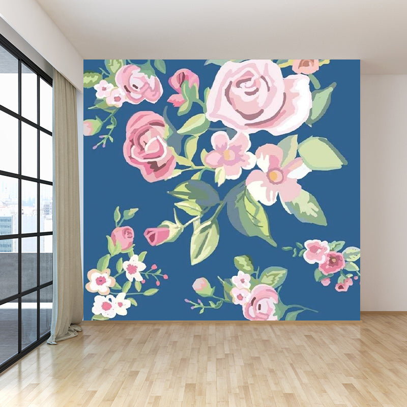 Contemporary Flower Blossom Wall Mural Pink Decorative Wall Covering for Living Room Pink Clearhalo 'Wall Decor' 'Wall Mural' 1698369