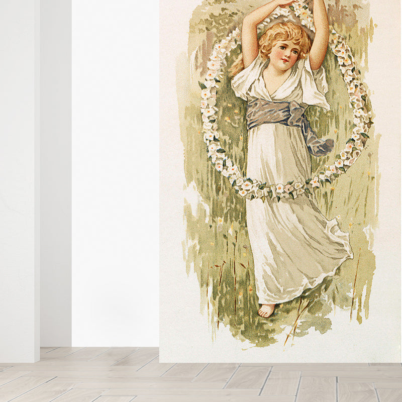 Classic Maiden and Wreath Mural Wallpaper Brown Character Portrait Wall Covering Clearhalo 'Wall Decor' 'Wall Mural' 1698445