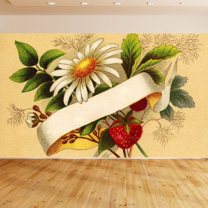 Huge Floral Print Mural for Bathroom Flower Wall Art in Brown, Moisture Resistant Clearhalo 'Wall Decor' 'Wall Mural' 1698461